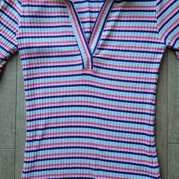 Trina Turk 3/4 Sleeve Striped V-neck Ribbed Top - Picture 3 of 6